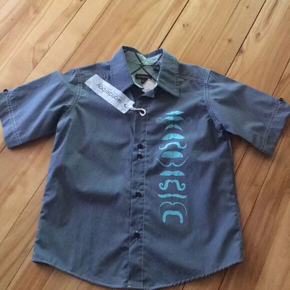 Wonderboy gray mustache graphic camp shirt NWT - Picture 1 of 5